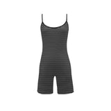 bw striped print 2b Women's Short Yoga Bodysuit - Objet D'Art