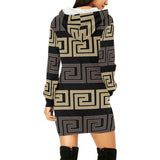 brown beige greek key print 10A All Over Print Hoodie Mini Dress (Model H27) - Objet D'Art