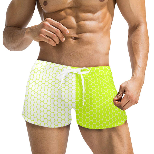 neon green hex white print 5 Men's Swim Trunks with Zipper Pocket (Model L71) - Objet D'Art