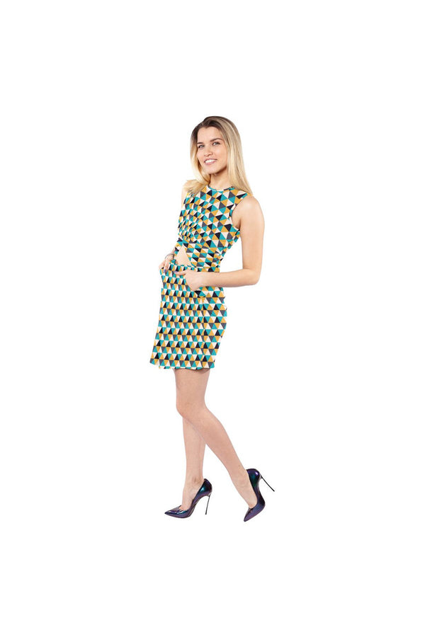 Hexagon Print Sleeveless Cutout Waist Knotted Dress - Objet D'Art