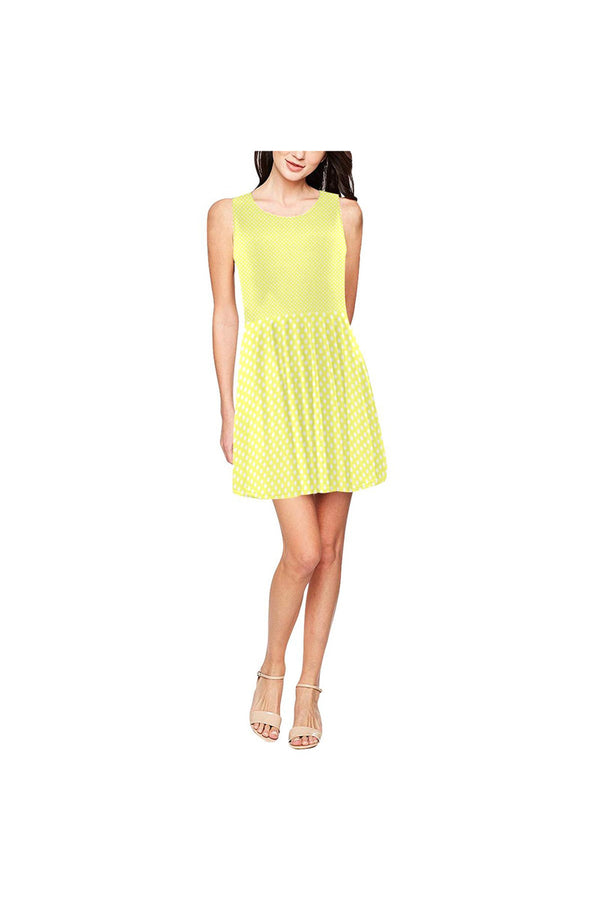 Yellow Polka Dots Thea Sleeveless Skater Dress(Model D19) - Objet D'Art