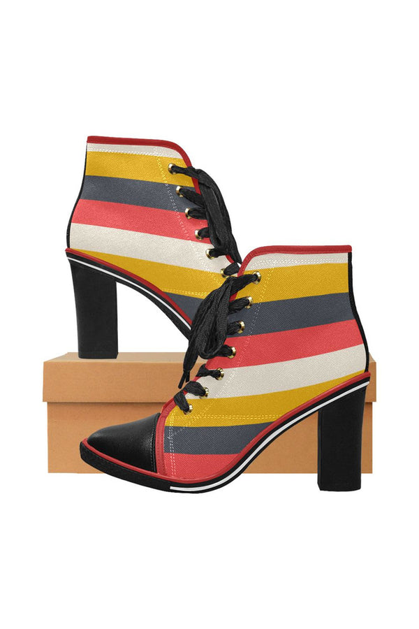 Southwest Stripes Women's Lace Up Chunky Heel Ankle Booties (Model 054) - Objet D'Art