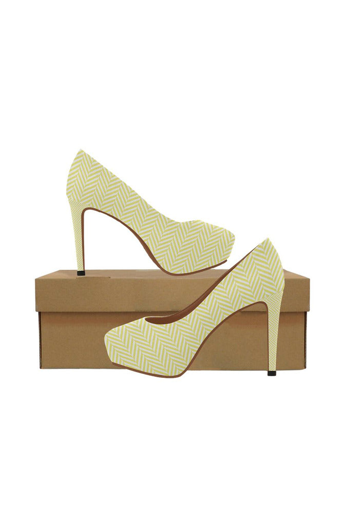 Yellow & White Herringbone Women's High Heels (Model 044) - Objet D'Art