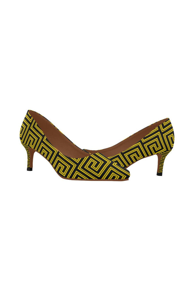 Greek Key Gold Women's Pointed Toe Low Heel Pumps - Objet D'Art