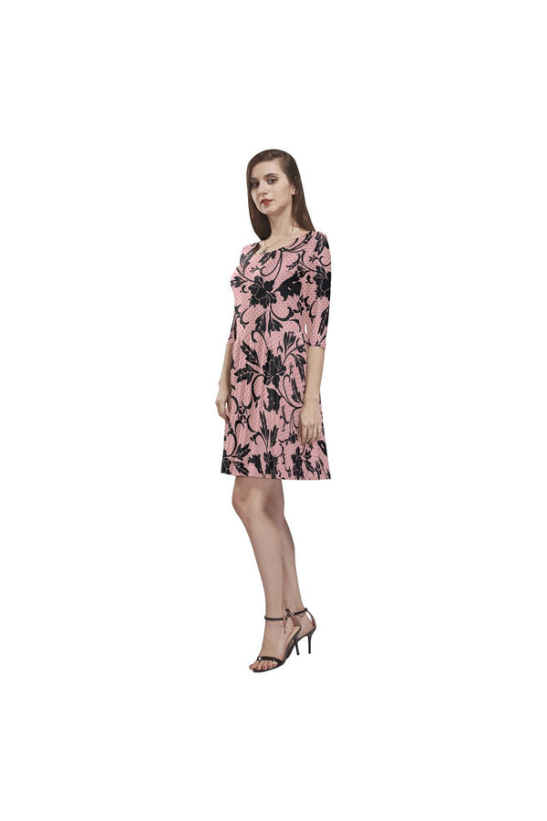 Pressed Rose Tethys Half-Sleeve Skater Dress - Objet D'Art