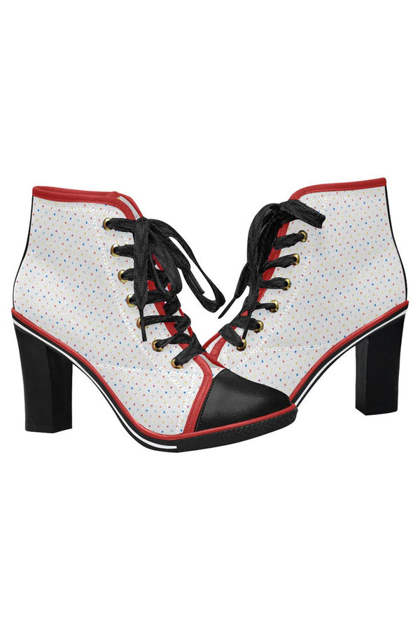 Colored Polkadots Women's Lace Up Chunky Heel Ankle Booties (Model 054) - Objet D'Art