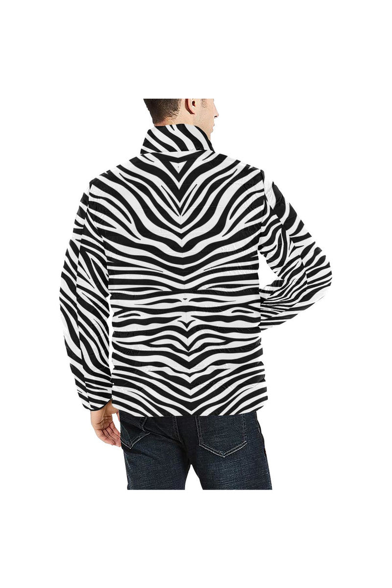 Zebra Print Unisex Stand Collar Padded Jacket - Objet D'Art
