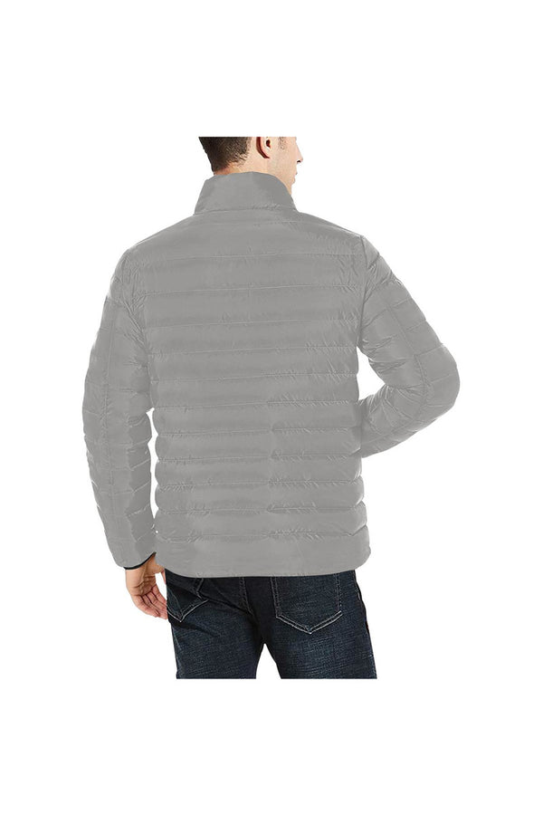 Gray Men's Stand Collar Padded Jacket (Model H41) - Objet D'Art