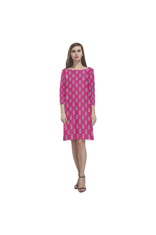 Peacock Pink Floral Rhea Loose Round Neck Dress(Model D22) - Objet D'Art