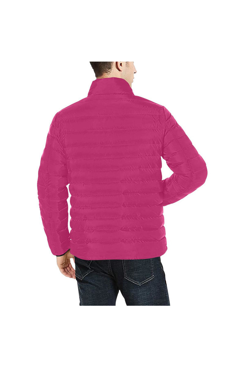 Coral Pink Men's Stand Collar Padded Jacket (Model H41) - Objet D'Art