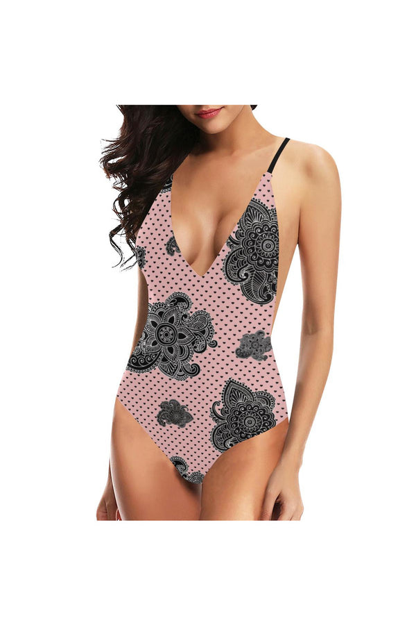 Paisley Hearts Sexy Lacing Backless One-Piece Swimsuit - Objet D'Art Online Retail Store