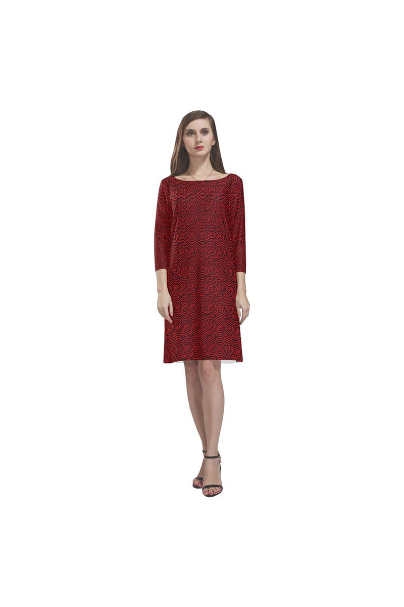 Red Circles Rhea Loose Round Neck Dress(Model D22) - Objet D'Art