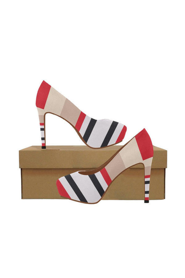 Red & Black Stripe Women's High Heels - Objet D'Art
