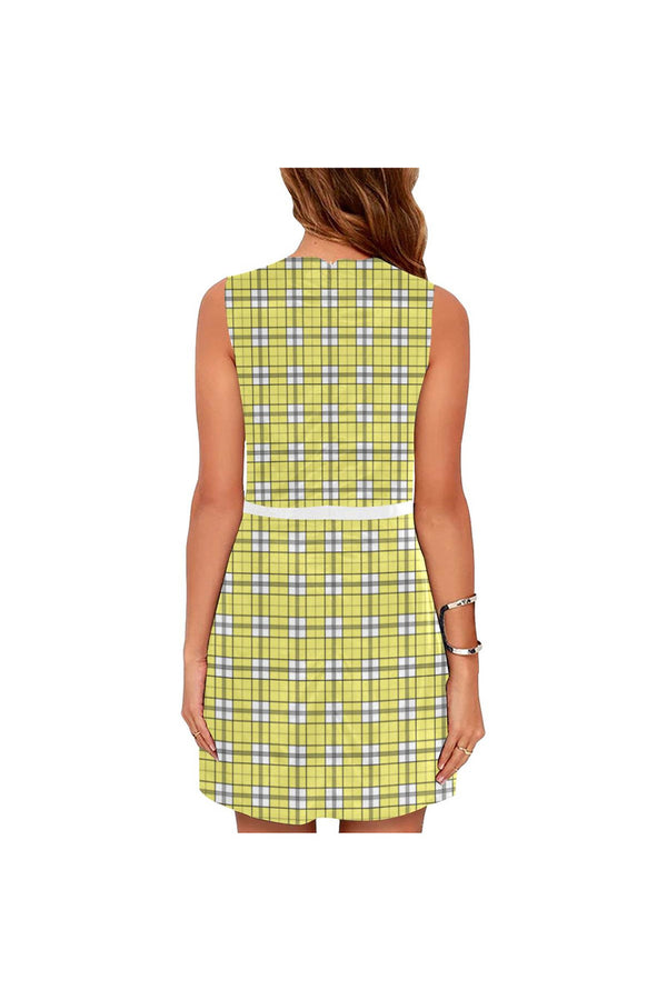 Yellow Plaid Eos Women's Sleeveless Dress (Model D01) - Objet D'Art