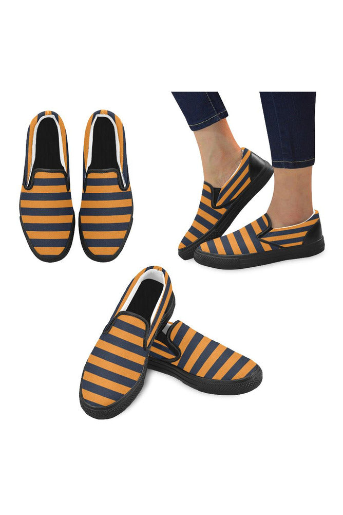 Gold & Blue Stripes Men's Slip-on Canvas Shoes (Model 019) - Objet D'Art