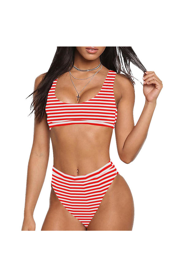 Candy Stripe Sport Top & High-Waist Bikini Swimsuit - Objet D'Art