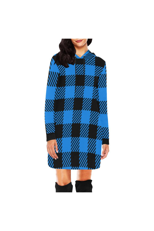 Light Blue Buffalo Plaid Hoodie Mini Dress - Objet D'Art