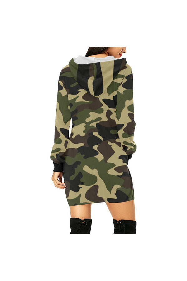 woodland camo hood All Over Print Hoodie Mini Dress (Model H27) - Objet D'Art