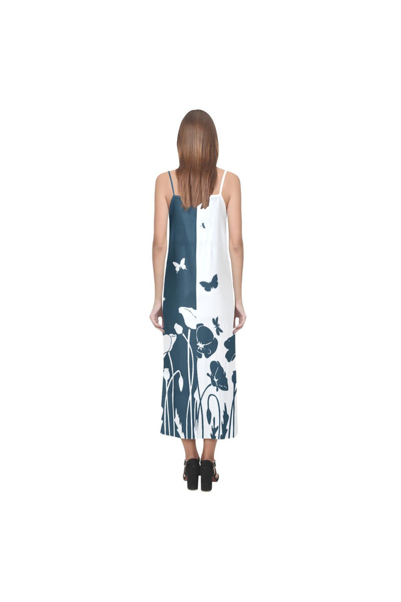 Poppy and Butterflies V-Neck Open Fork Long Dress - Objet D'Art Online Retail Store