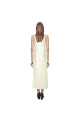 Cream V-Neck Open Fork Long Dress(Model D18) - Objet D'Art