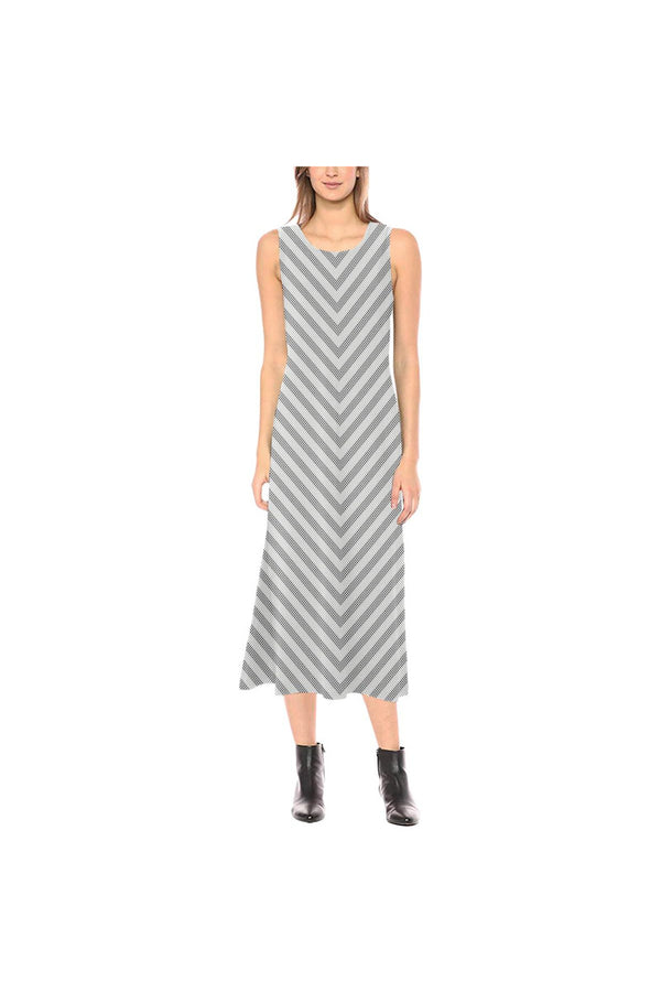 V-Striped Phaedra Sleeveless Open Fork Long Dress - Objet D'Art