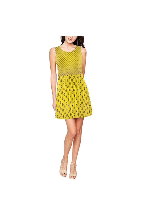 Planet Symbol Gold Thea Sleeveless Skater Dress(Model D19) - Objet D'Art