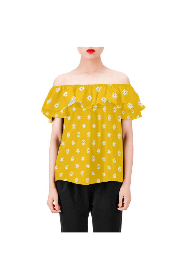 Gold Daisies Women's Off Shoulder Blouse with Ruffle - Objet D'Art Online Retail Store