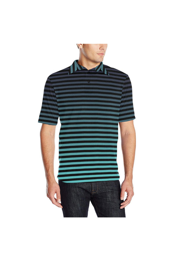 Gradient Blue Stripes Men's Polo Shirt - Objet D'Art