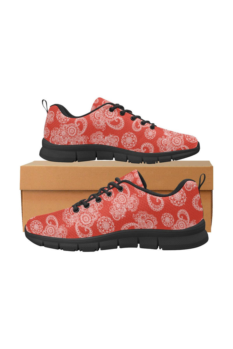 Red Paisley Women's Breathable Running Shoes (Model 055) - Objet D'Art