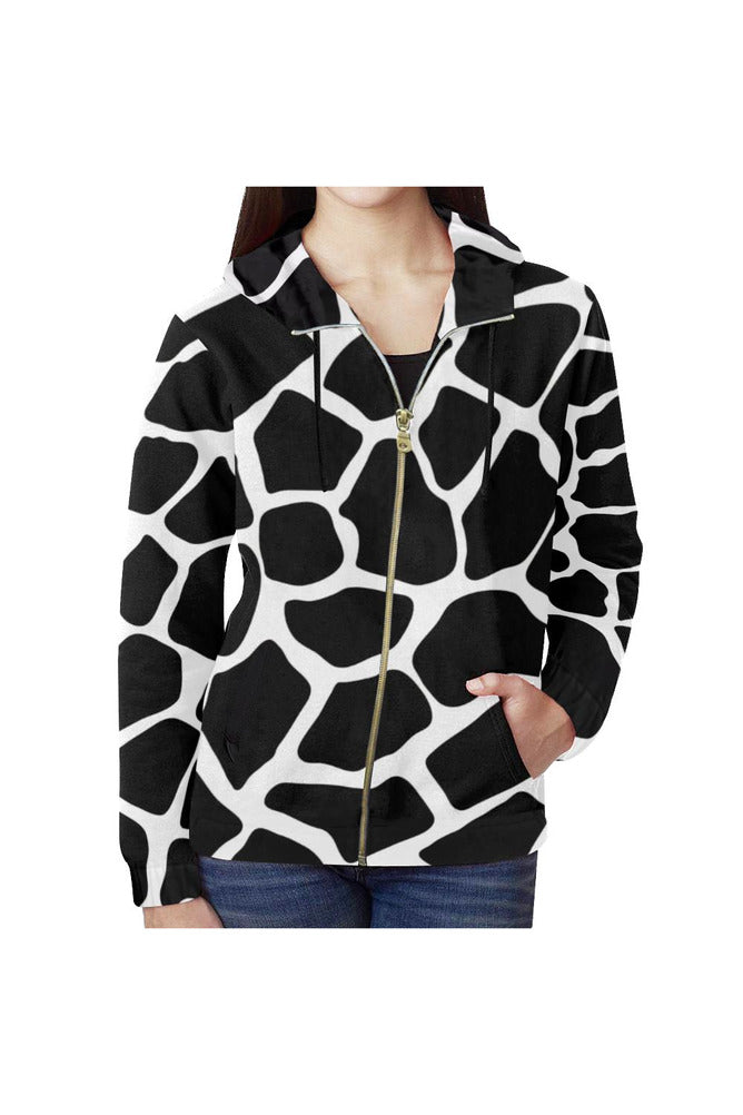 Giraffe Print Full Zip Hoodie for Women - Objet D'Art