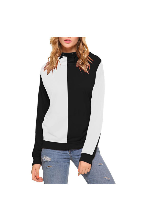 Black and White High Neck Pullover Hoodie for Women - Objet D'Art
