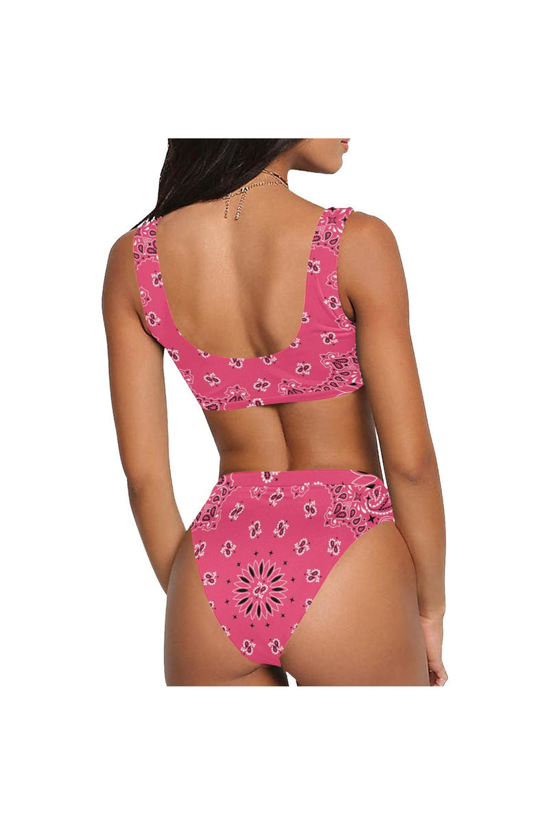 pink bandana Sport Top & High-Waisted Bikini Swimsuit - Objet D'Art