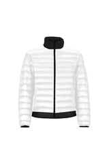 Black Accented White Stand Collar Padded Jacket - Objet D'Art