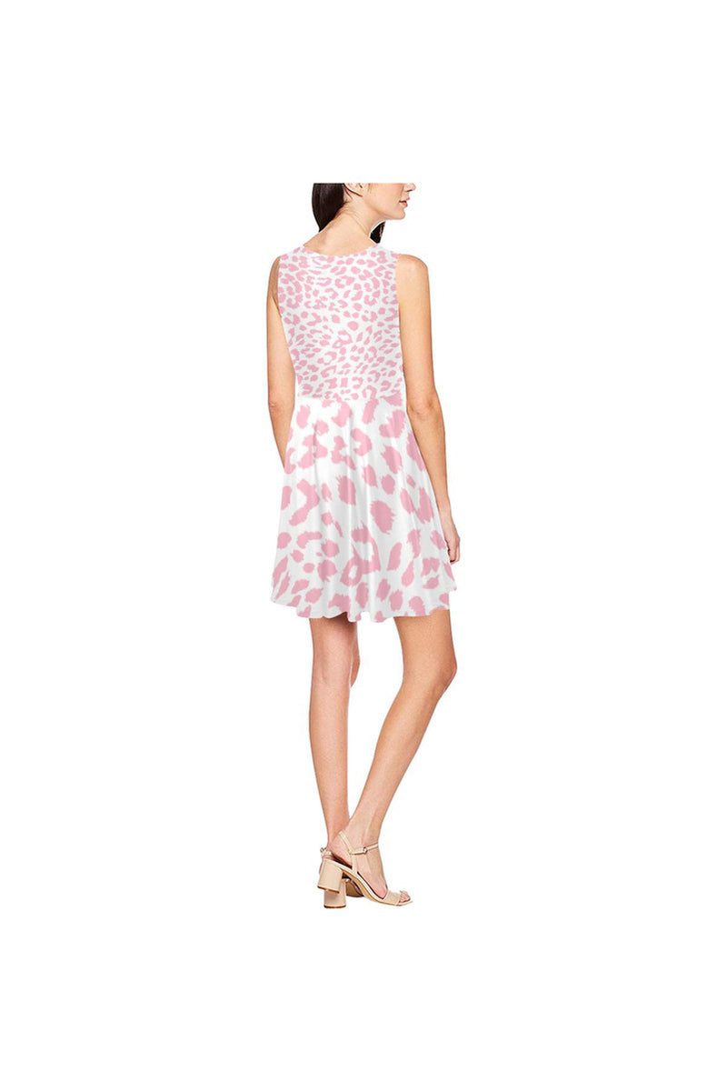 Pink Leopard Thea Sleeveless Skater Dress(Model D19) - Objet D'Art