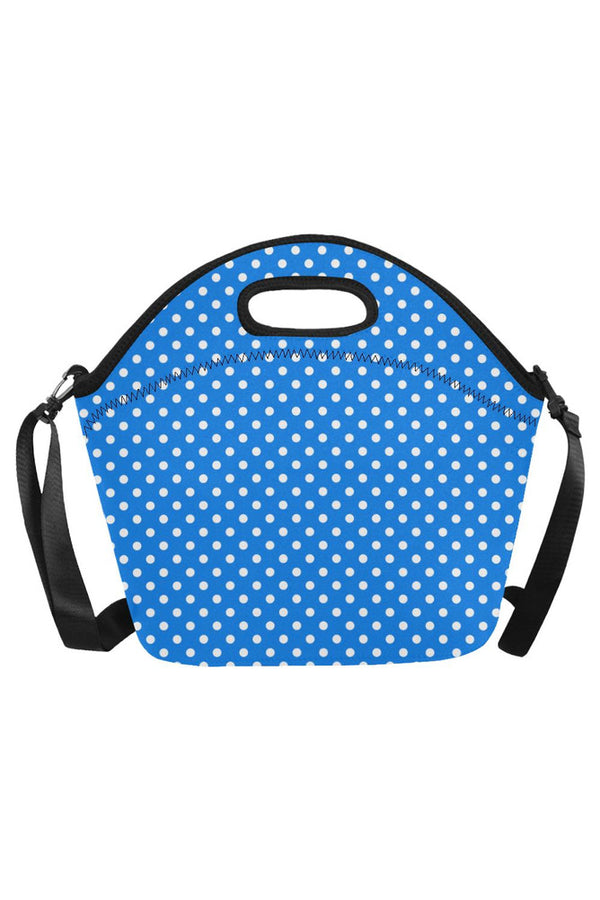 Polka Dot on Blue Neoprene Lunch Bag/Large (Model 1669) - Objet D'Art