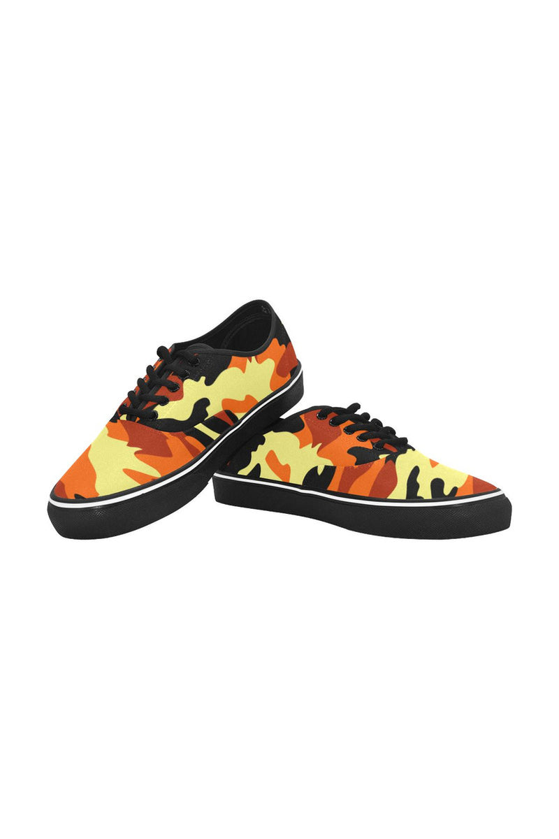 Fall Camouflage Classic Women's Canvas Low Top Shoes (Model E001-4) - Objet D'Art