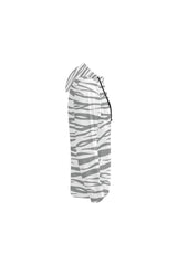 Ultimate Gray and White Tiger Striped Full Zip Hoodie for Women - Objet D'Art