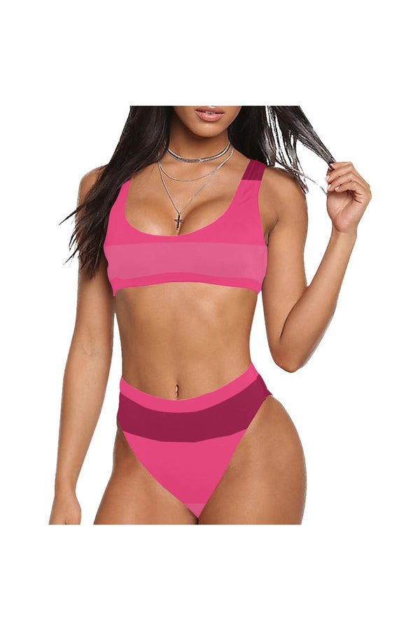 Tri-Pink Sport Top & High-Waist Bikini Swimsuit - Objet D'Art