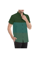 Tricolor en verde Camisa de manga corta para hombre con estampado integral - Objet D'Art