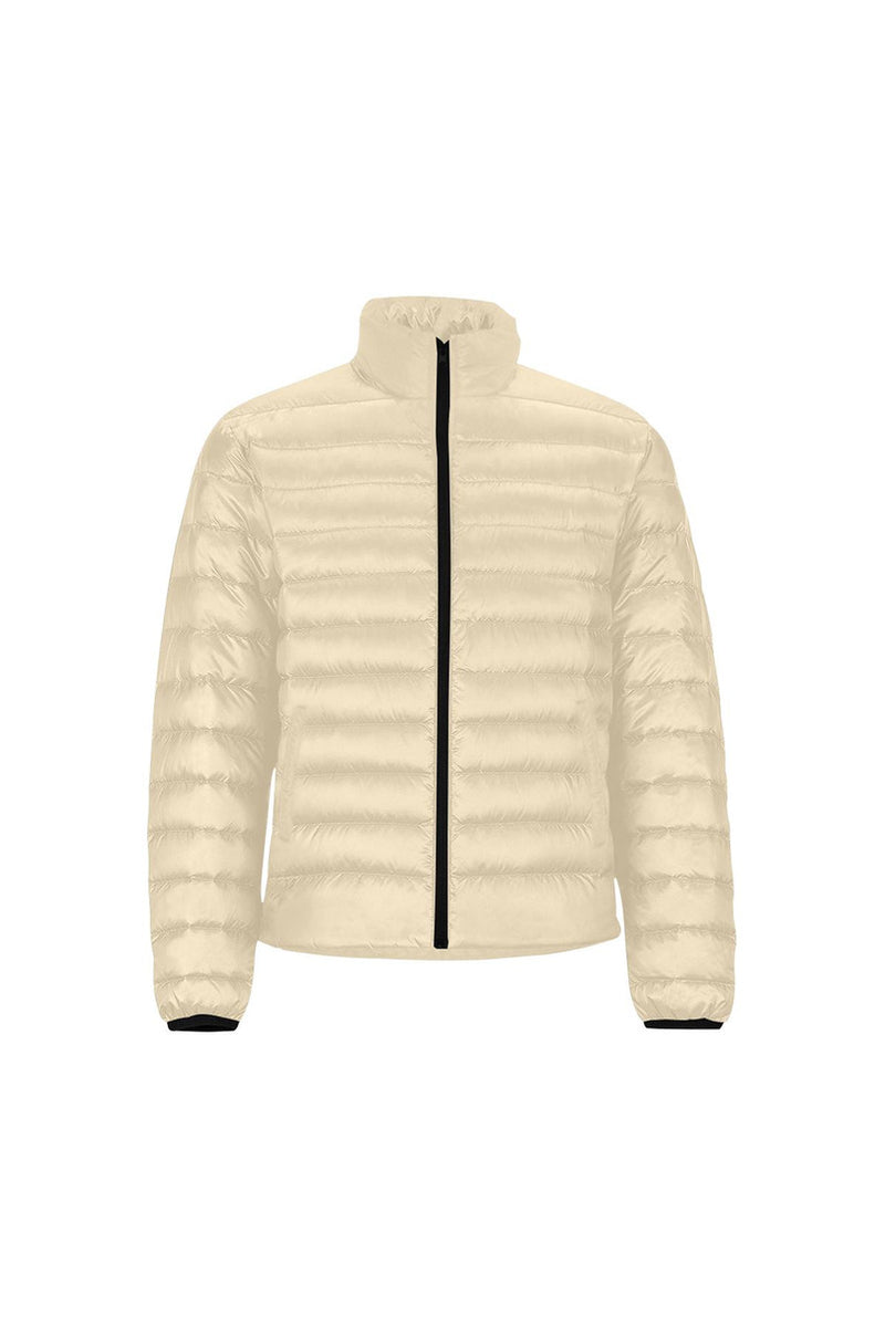 Cream Men's Stand Collar Padded Jacket (Model H41) - Objet D'Art