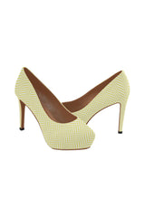 Yellow & White Herringbone Women's High Heels (Model 044) - Objet D'Art