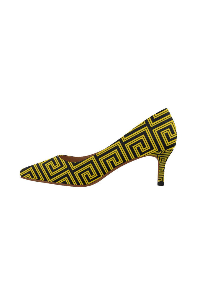 Greek Key Gold Women's Pointed Toe Low Heel Pumps - Objet D'Art