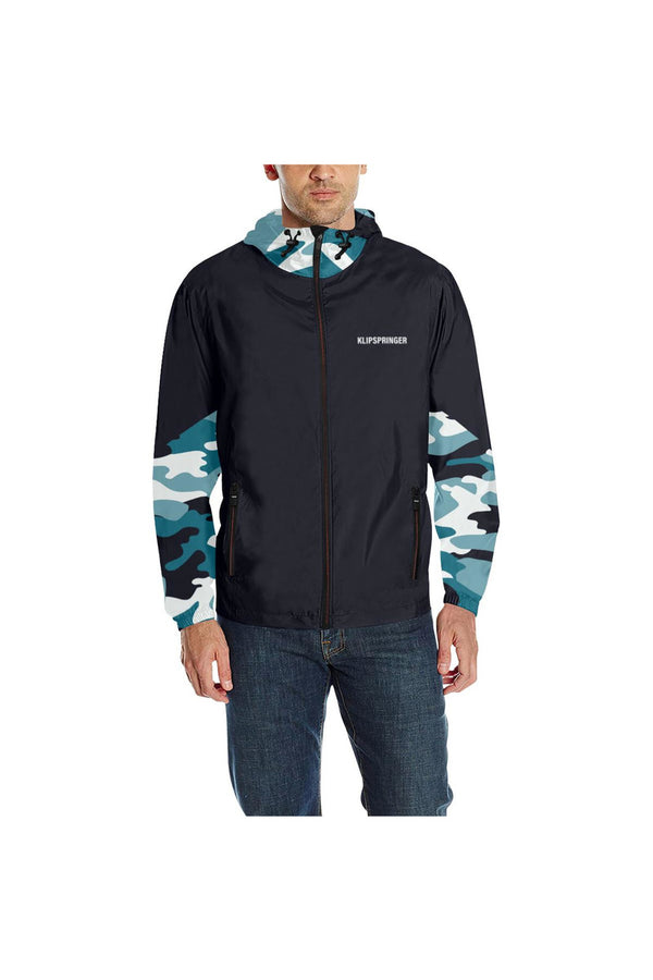 Blue Camouflage Quilted Windbreaker for Men (Model H35) - Objet D'Art