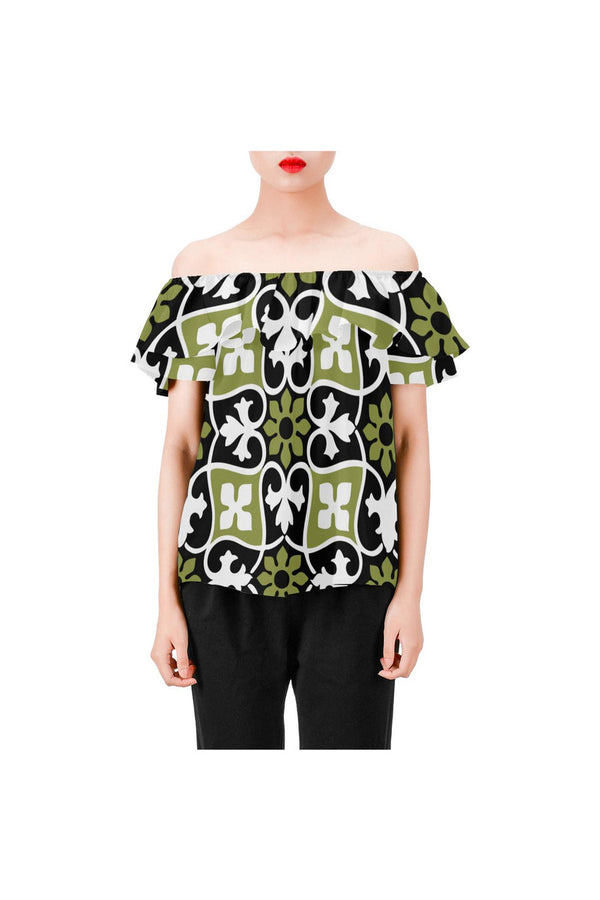 Fleur-de-lis Women's Off Shoulder Blouse with Ruffle - Objet D'Art