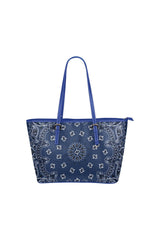 blue bandanna Leather Tote Bag/Small (Model 1651) - Objet D'Art