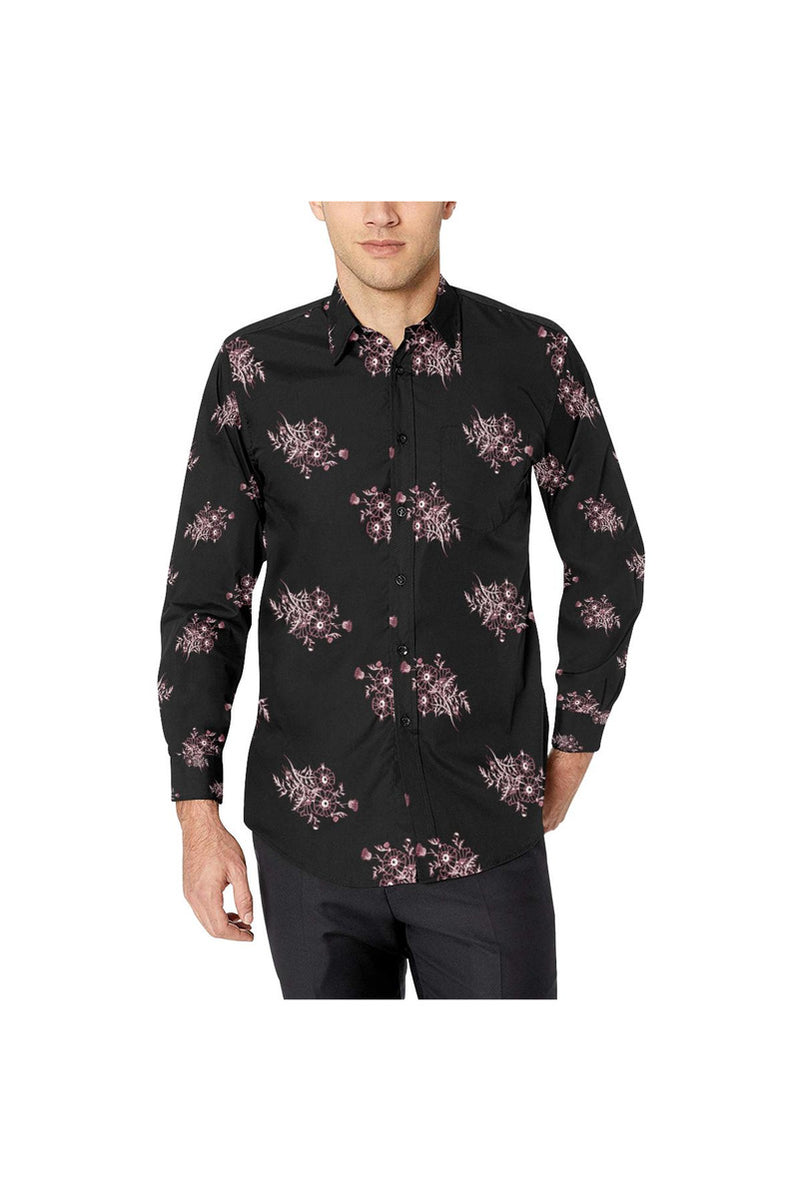 Midnight Black Floral Men's All Over Print Casual Dress Shirt (Model T61) - Objet D'Art