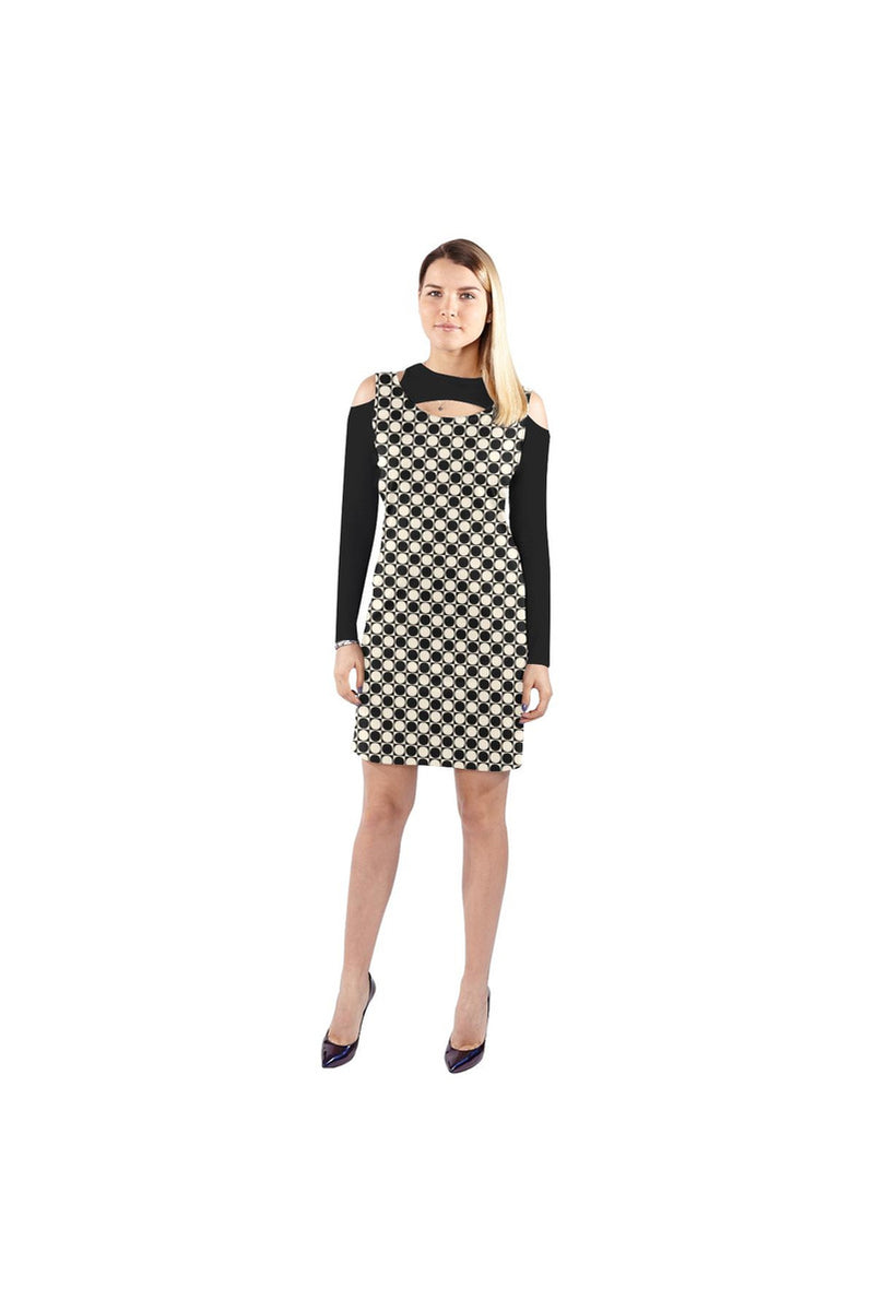 Circle in Squares Cold Shoulder Long Sleeve Dress (Model D37) - Objet D'Art