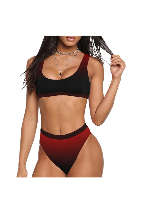 Fade Red to Black Sport Top & High-Waist Bikini Swimsuit - Objet D'Art Online Retail Store