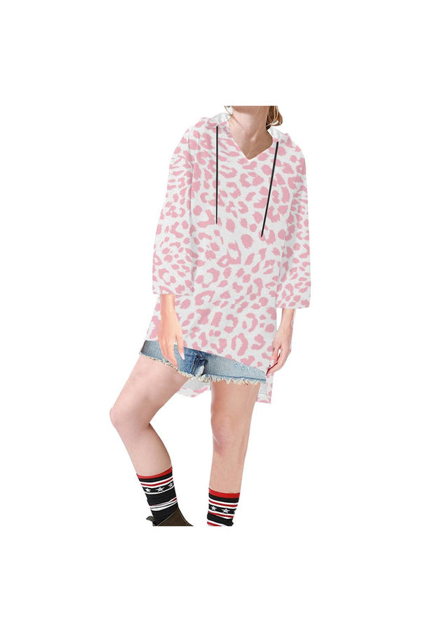 Pink Leopard Step Hem Tunic Hoodie for Women (Model H25) - Objet D'Art