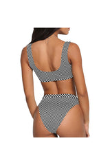 Herring Bone Sport Top & High-Waisted Bikini Swimsuit (Model S07) - Objet D'Art